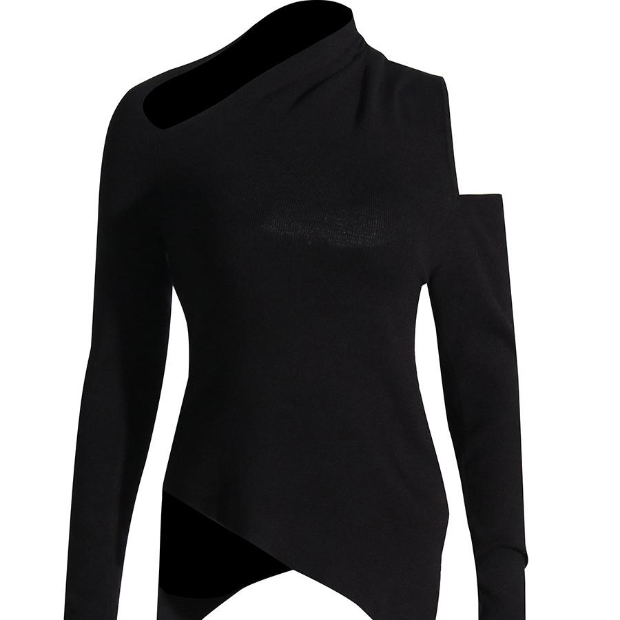 Scoop Strapless Long Sleeve Asymmetric Knit Sweater