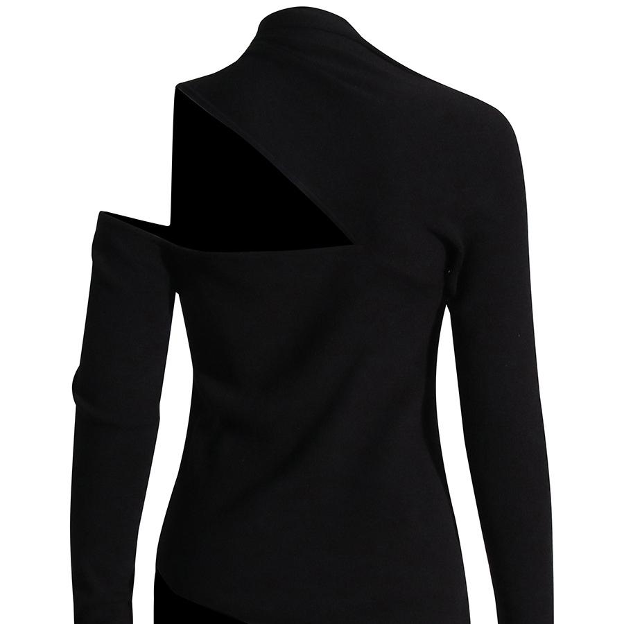 Scoop Strapless Long Sleeve Asymmetric Knit Sweater