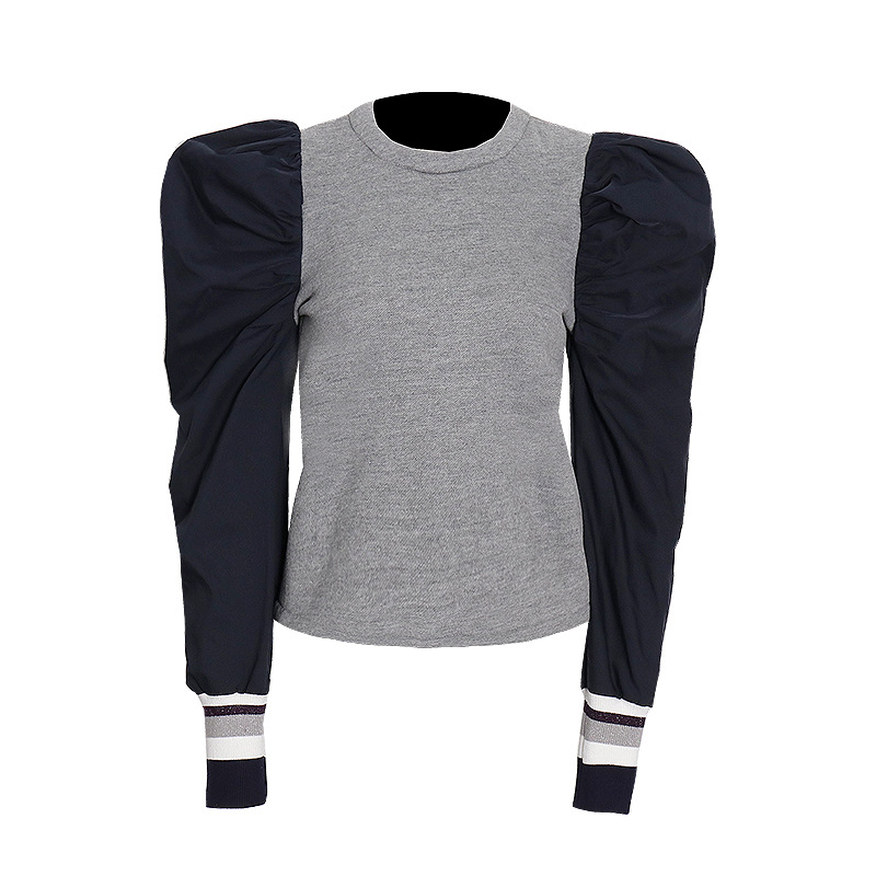 Zipper Round Neck Bubble Sleeve Fleece Sweatshirt