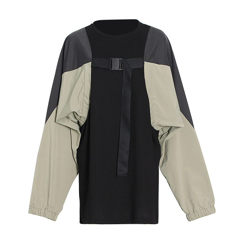 Round Neck Lantern Sleeves Stitching Sweatshirt
