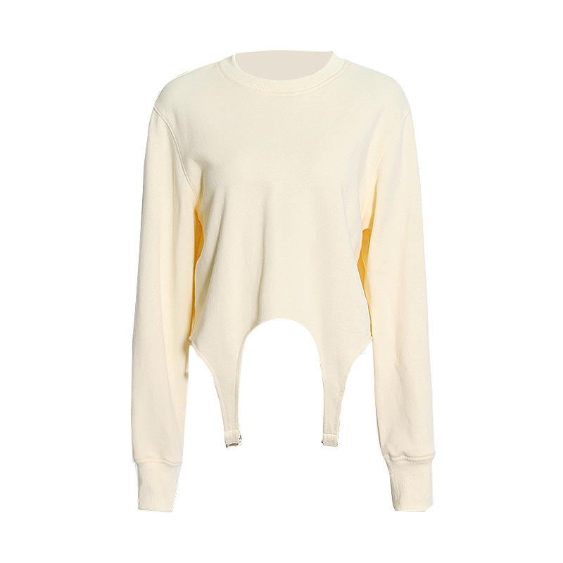 Round Neck Solid Color Irregular Hem Sweatshirt