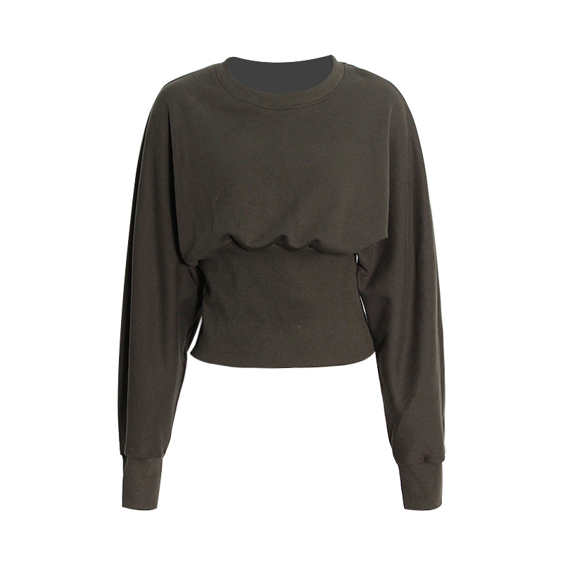 Military Green Head Personality Waist Slim Short Sweatshirt