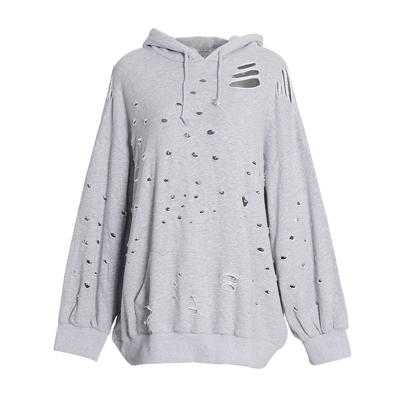 Hooded Hole Loose Pullover Sweatshirt