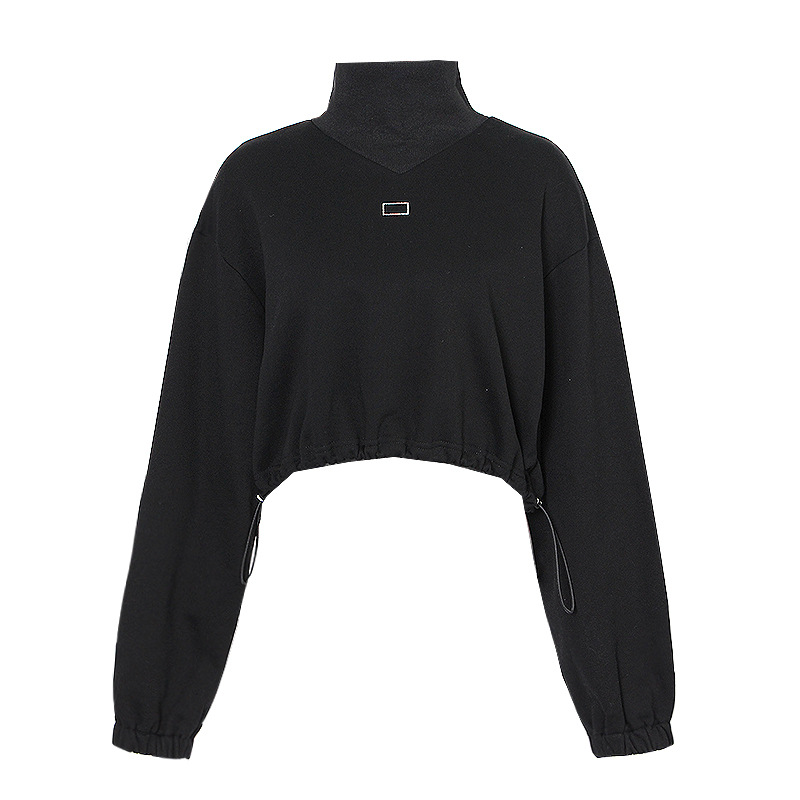 Stand Collar Exposed Umbilical Hem Elastic Waist Sweatshirt