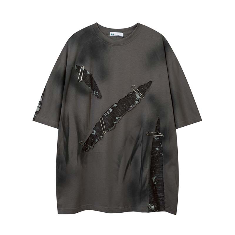 Tie-Dye T-Shirt With Torn Pins