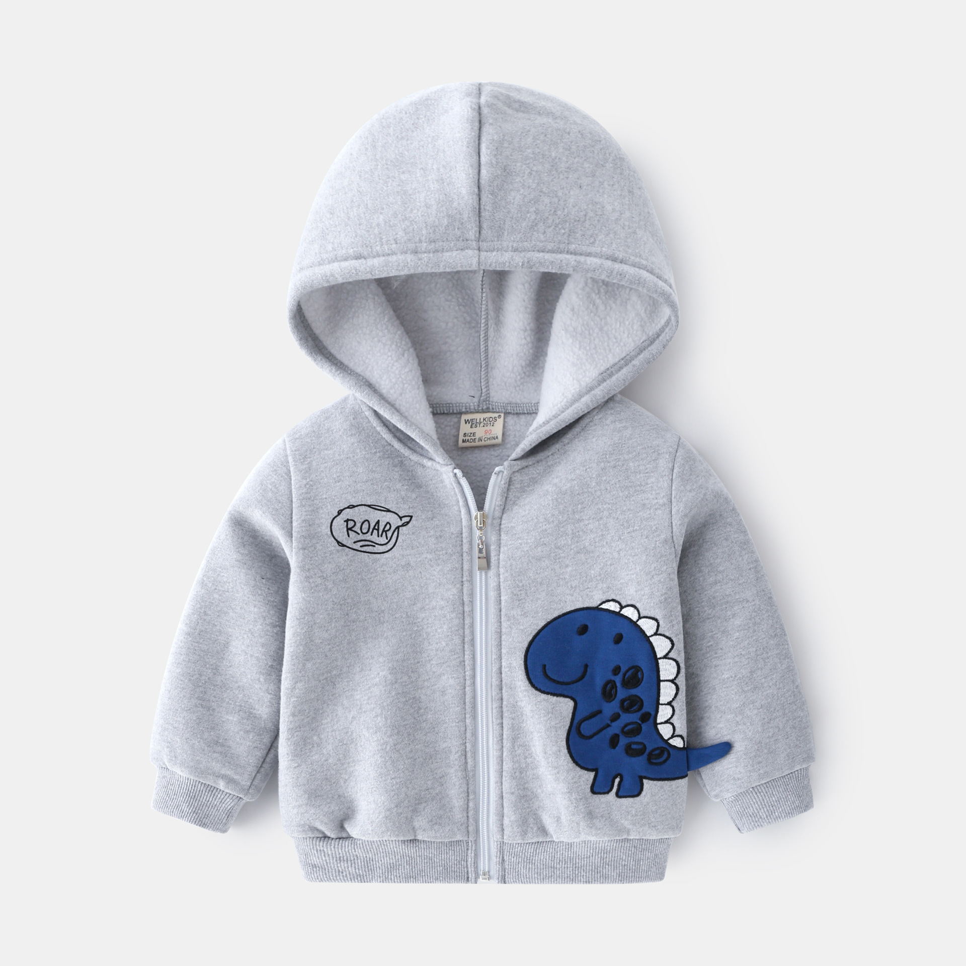 Male Children'S Dinosaur Patch Hooded Jacket