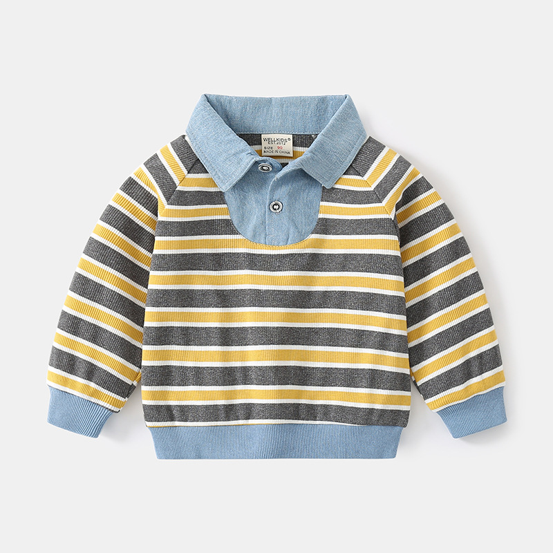 Casual Striped Lapel Long-Sleeved Sweatshirt