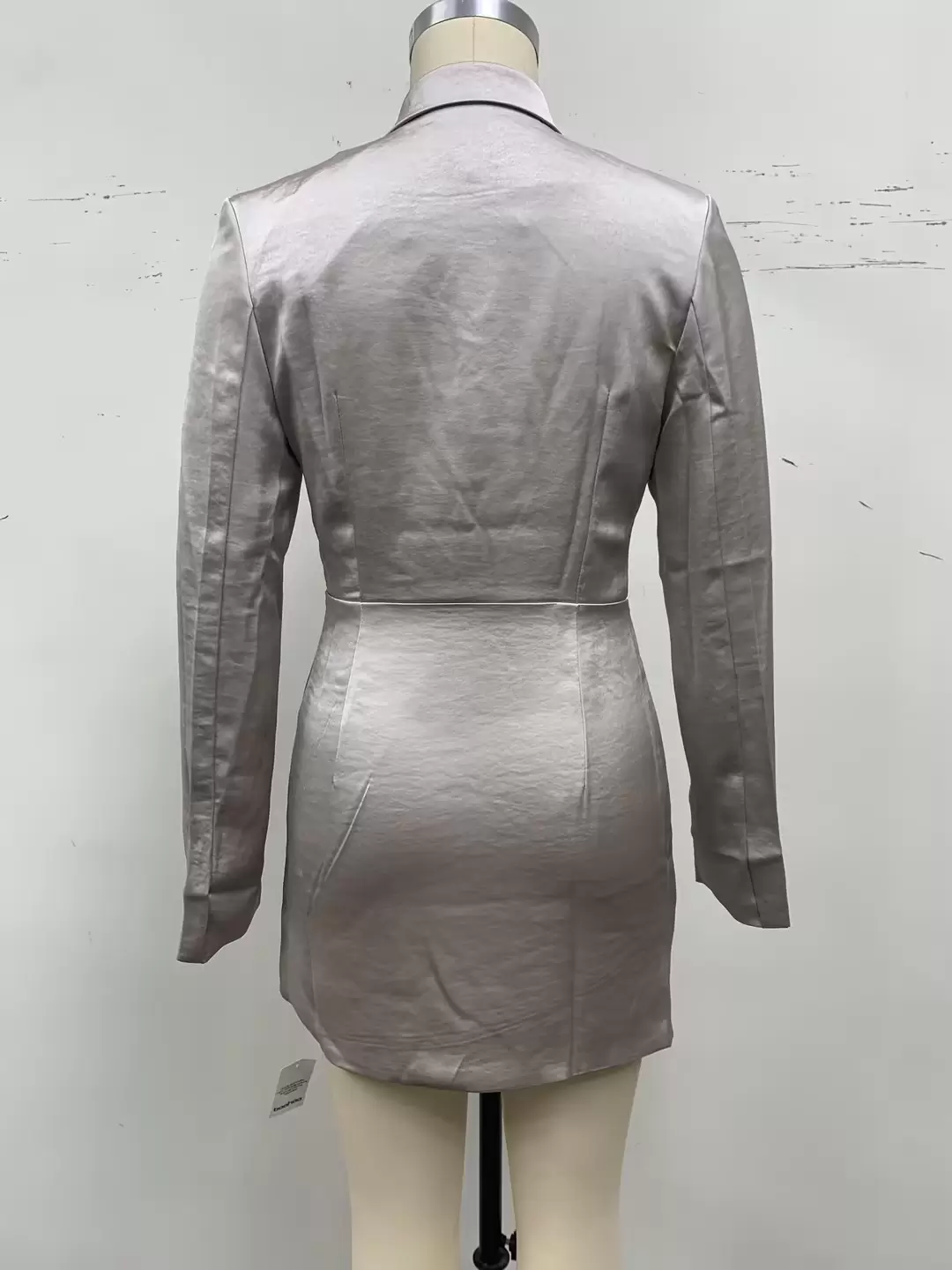 Women's Silver Satin Blazer Dress - Wrap Waist Bow Detail Mini Dress for Party & Office