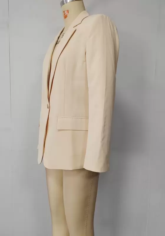 Women's Apricot Beige Single-Breasted Blazer - Long Sleeve Notched Lapel Blazer Jacket Elegant Classic Workwear Office Blazer