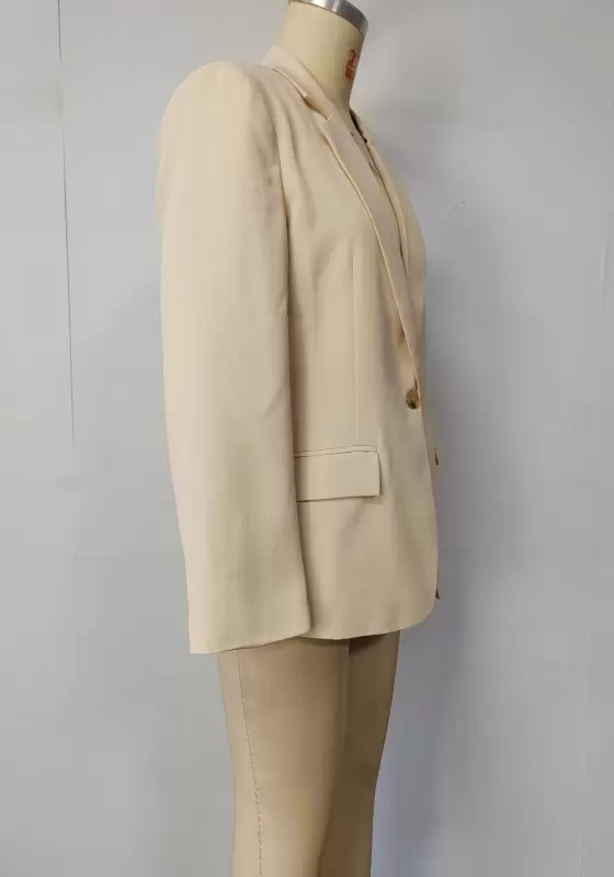 Women's Apricot Beige Single-Breasted Blazer - Long Sleeve Notched Lapel Blazer Jacket Elegant Classic Workwear Office Blazer