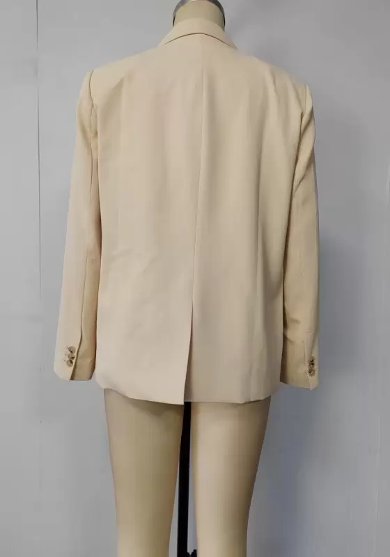 Women's Apricot Beige Single-Breasted Blazer - Long Sleeve Notched Lapel Blazer Jacket Elegant Classic Workwear Office Blazer