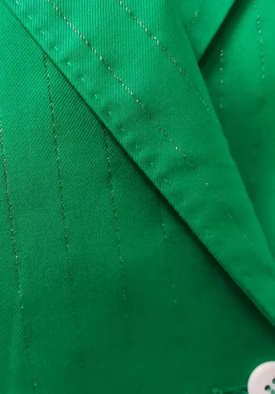 Women's Emerald Green Two-Piece Pants Suit - Double-Breasted Long Sleeve Blazer and Straight-Leg Trousers Set Elegant Office Workwear