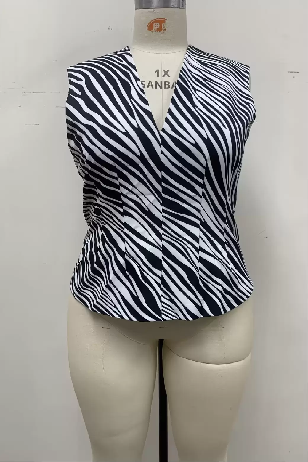 Women Zebra Print Sleeveless V Neck Button Vest Crop Blazer Jacket Fitted Short Top