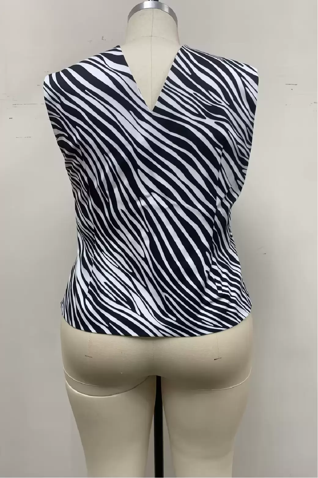 Women Zebra Print Sleeveless V Neck Button Vest Crop Blazer Jacket Fitted Short Top
