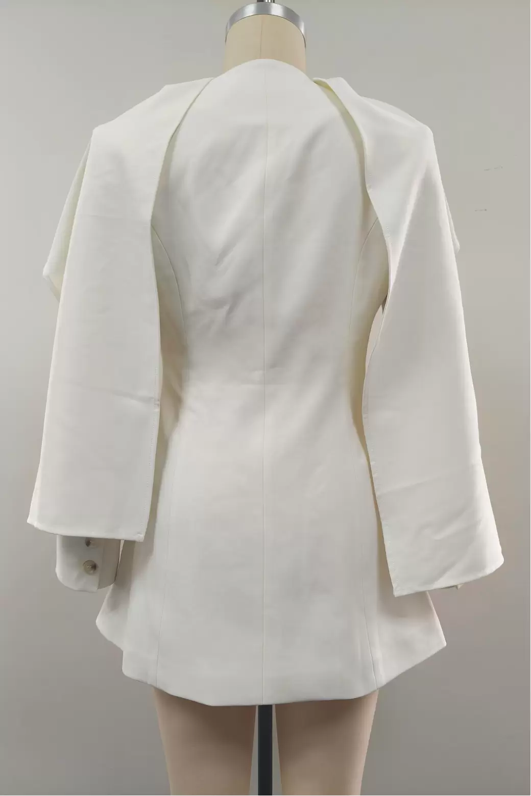 Women White Cape Collar Blazer Jacket Single Gold Button Oversized Fitted Office Business Short Coat