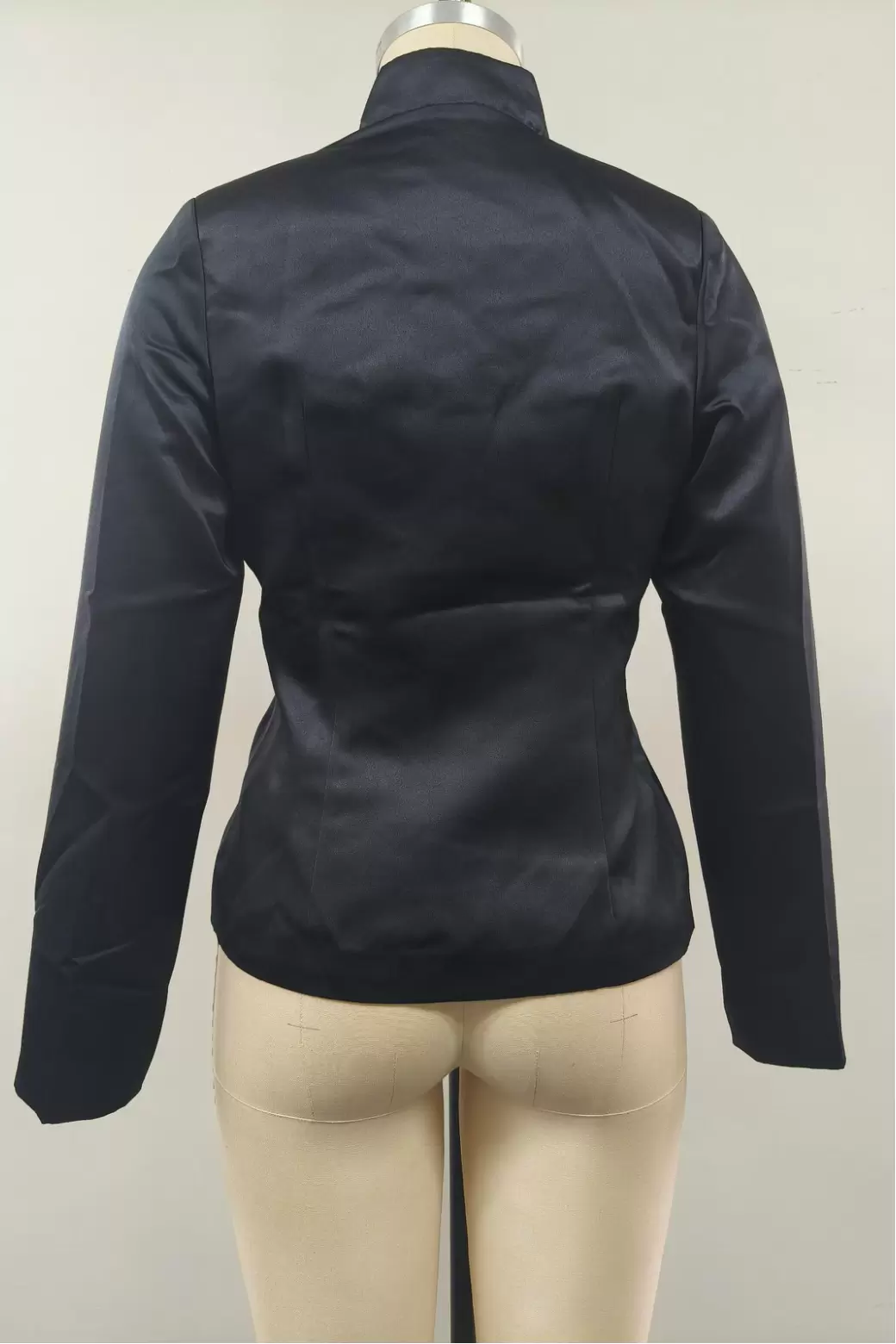 Women Black Double Breasted Satin Shawl Lapel Blazer Jacket Gold Buttons Flap Pockets Office Business Coat