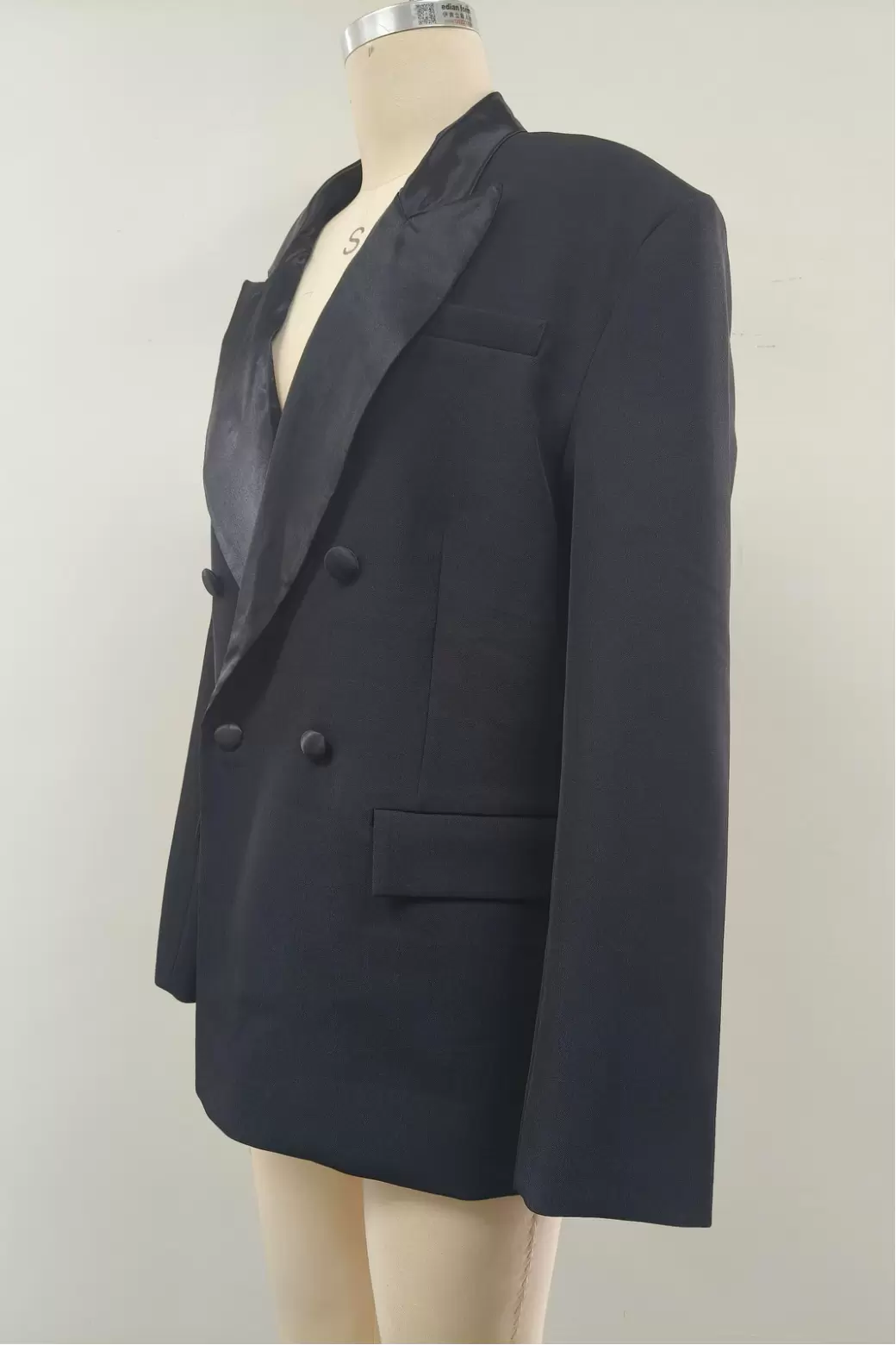Women Burgundy Wrap Tie Belt Long Sleeve Blazer Jacket Notch Lapel Asymmetrical Fitted Short Coat