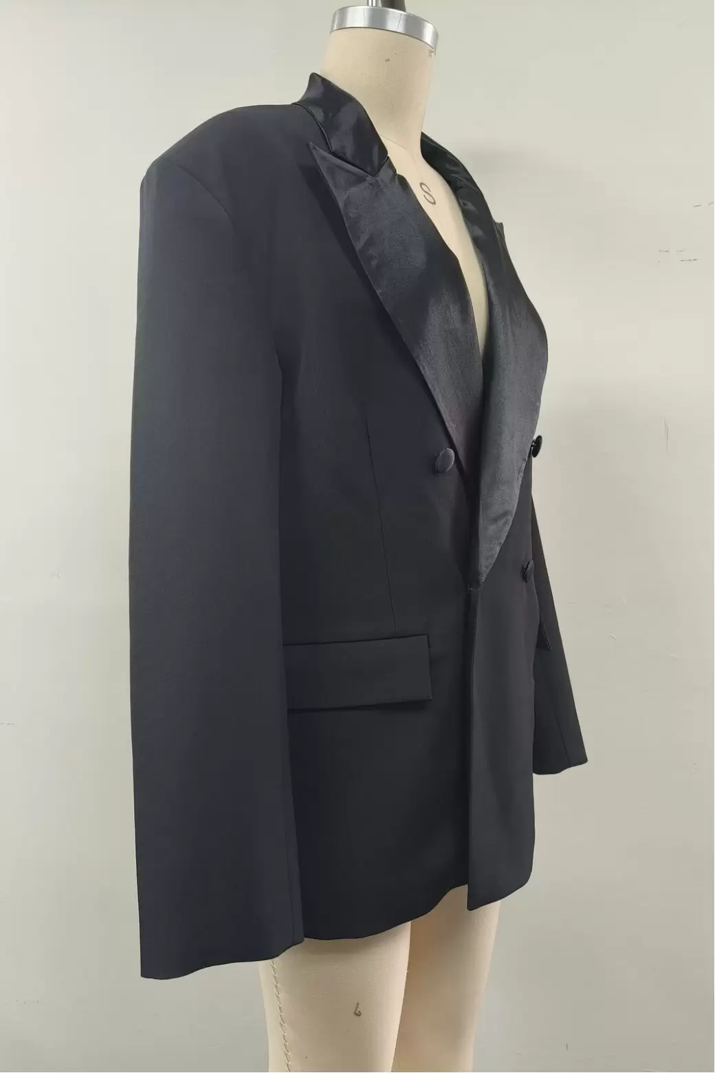 Women Burgundy Wrap Tie Belt Long Sleeve Blazer Jacket Notch Lapel Asymmetrical Fitted Short Coat