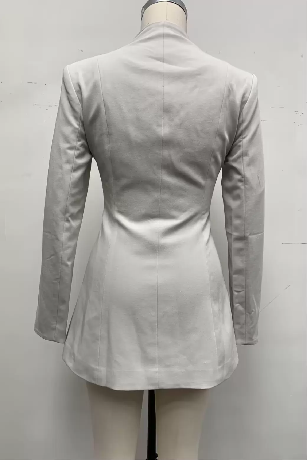 Women White Mandarin Collar Multi Button Fitted Long Sleeve Short Blazer Jacket Chinese Style