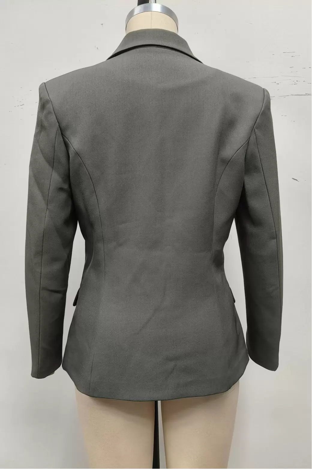 Women Burgundy Mandarin Collar Double Button Cropped Blazer Jacket Long Sleeve Flap Pockets Short Coat Chinese Style
