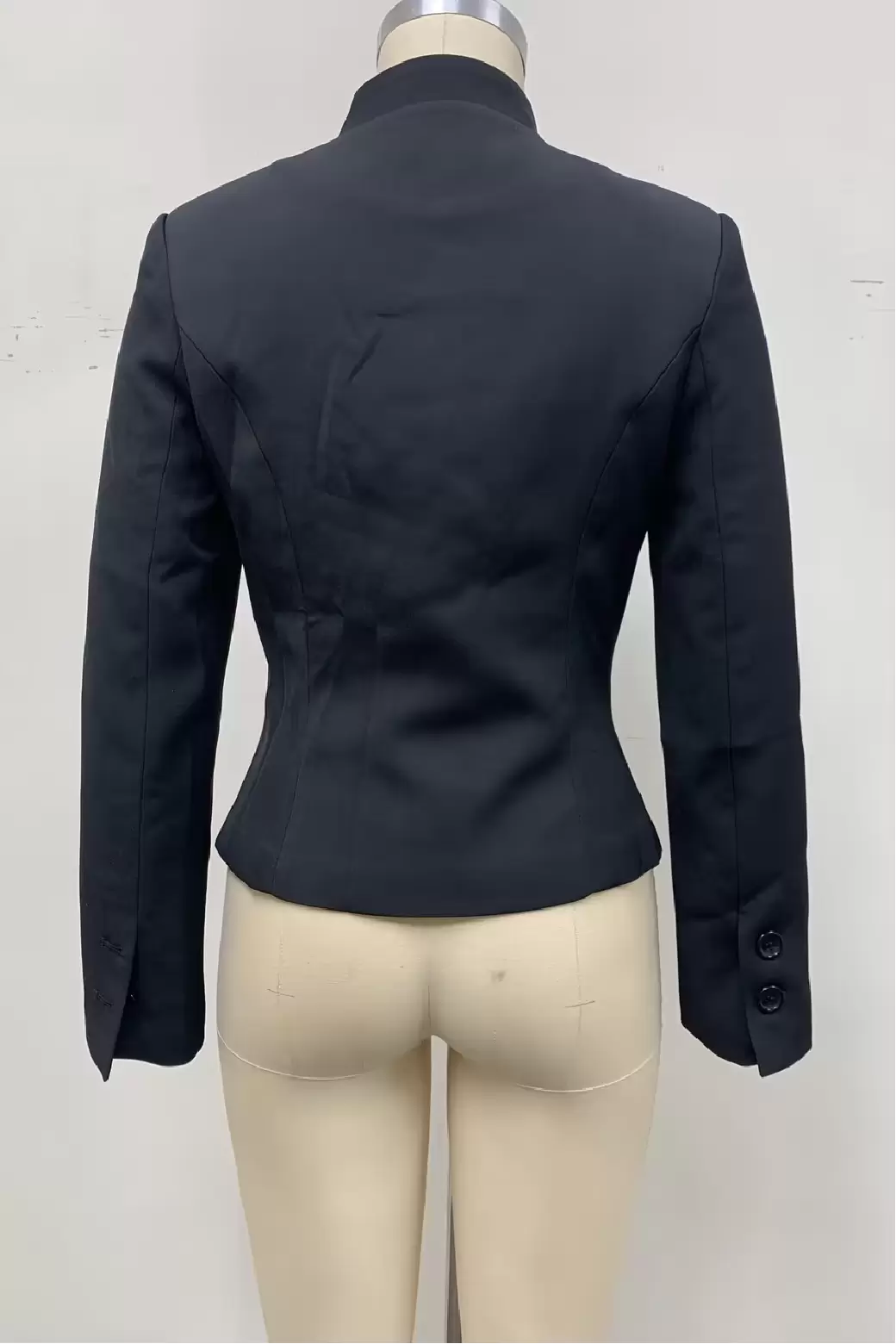 Women Black Double Breasted Mandarin Collar Blazer Jacket Frog Buttons Fitted Short Blazer Long Sleeve Crop Top