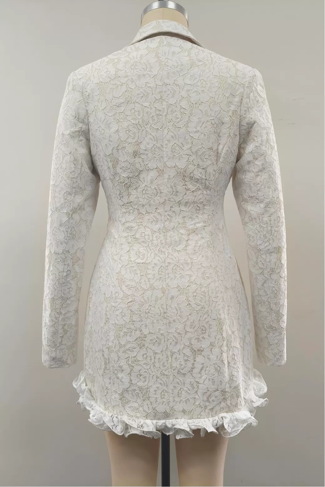 Women White Lace Blazer Mini Dress Notch Lapel Ruffle Hem Fitted Party Cocktail Dress