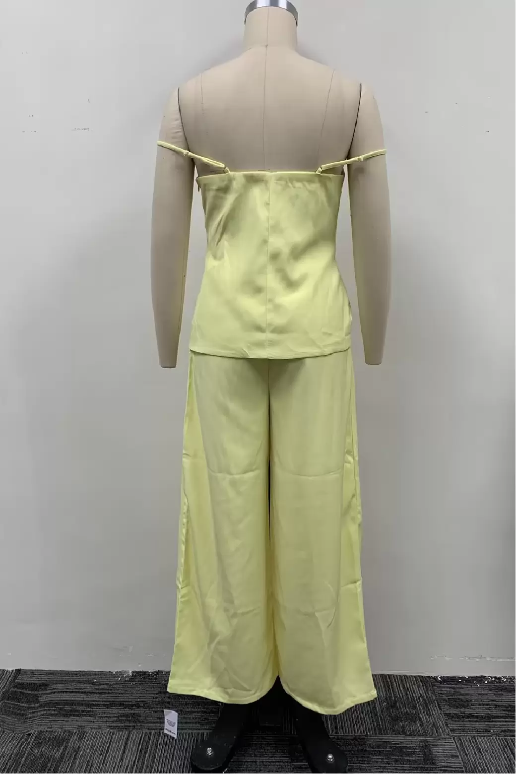 Women Yellow Off Shoulder Button Peplum Top Wide Leg Pants 2 Piece Set High Waist Outfit
