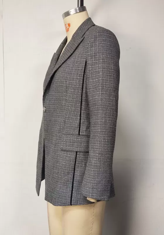 Women Grey Plaid Blazer Slim Fit Long Sleeve Notched Lapel Single Breasted Elegant Jacket