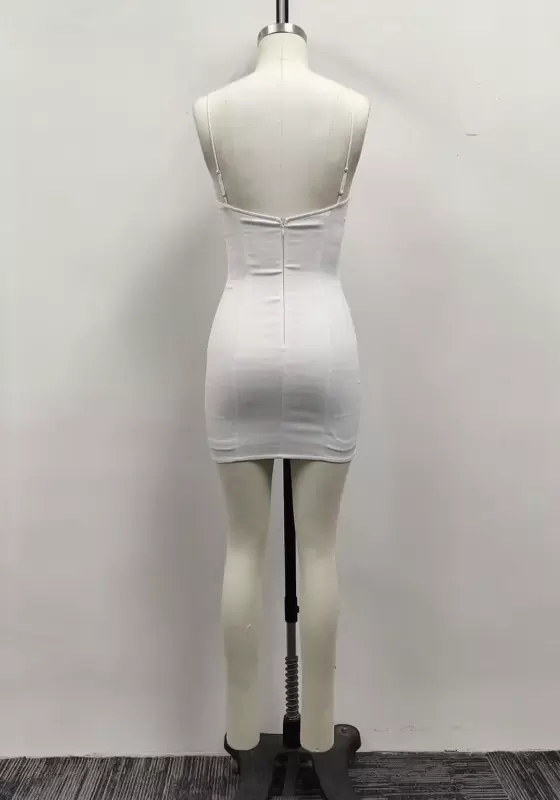 Women White One-Shoulder Floral Applique Corset Bodycon Mini Dress