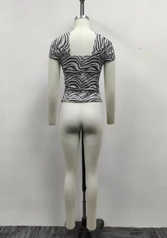 Women Zebra Print Off-the-Shoulder Double Knot Cutout Crop Top