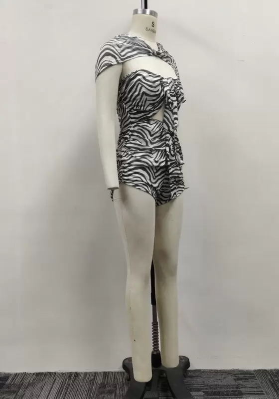Women Zebra Print Off-the-Shoulder Double Knot Cutout Crop Top
