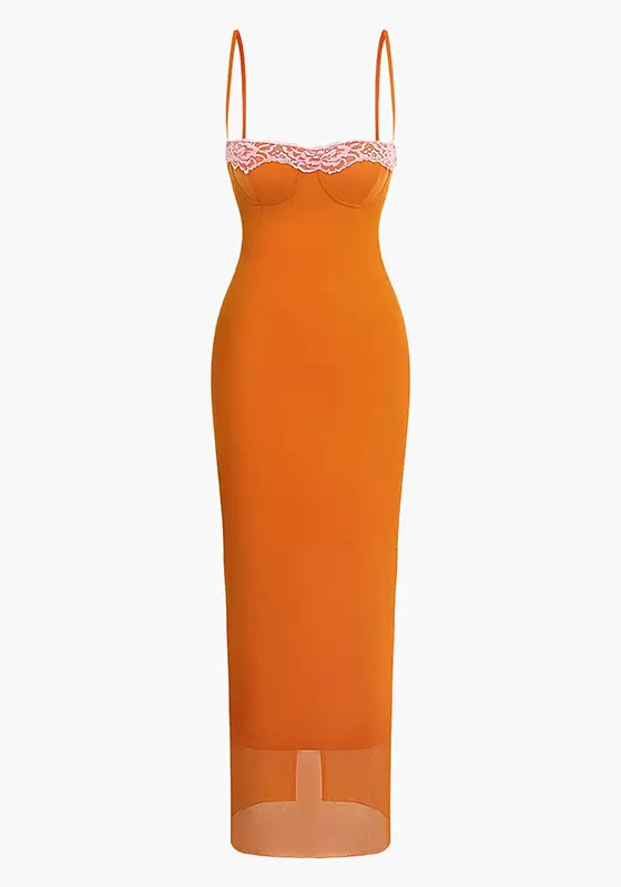 Lace Trim Cami Midi Dress