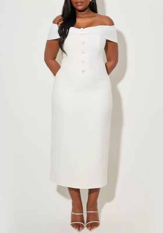 Single Breasted Off Shoulder Bow Midi Dress