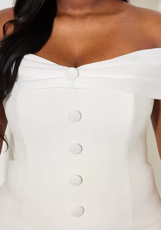 Single Breasted Off Shoulder Bow Midi Dress