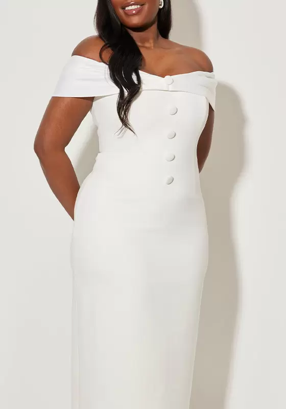 Single Breasted Off Shoulder Bow Midi Dress