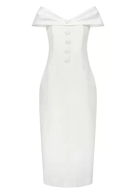 Single Breasted Off Shoulder Bow Midi Dress