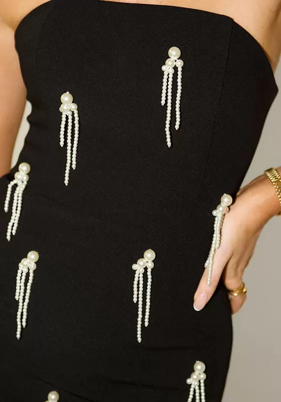 Strapless Pearl Embellished Midi Dress