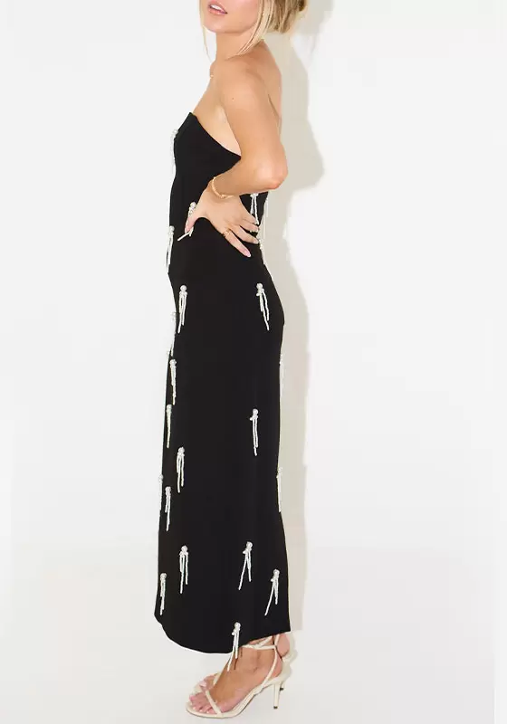 Strapless Pearl Embellished Midi Dress