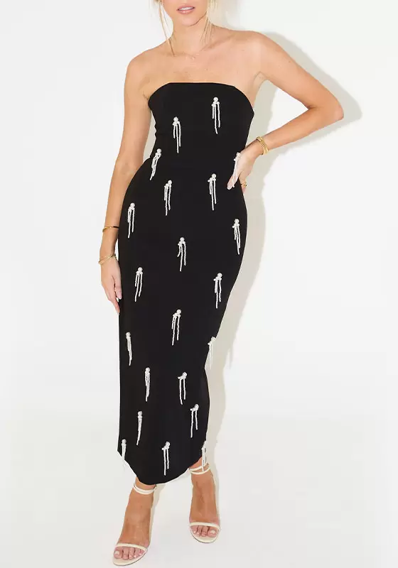 Strapless Pearl Embellished Midi Dress
