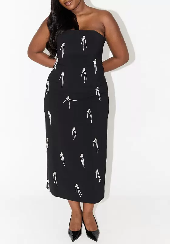 Strapless Pearl Embellished Midi Dress
