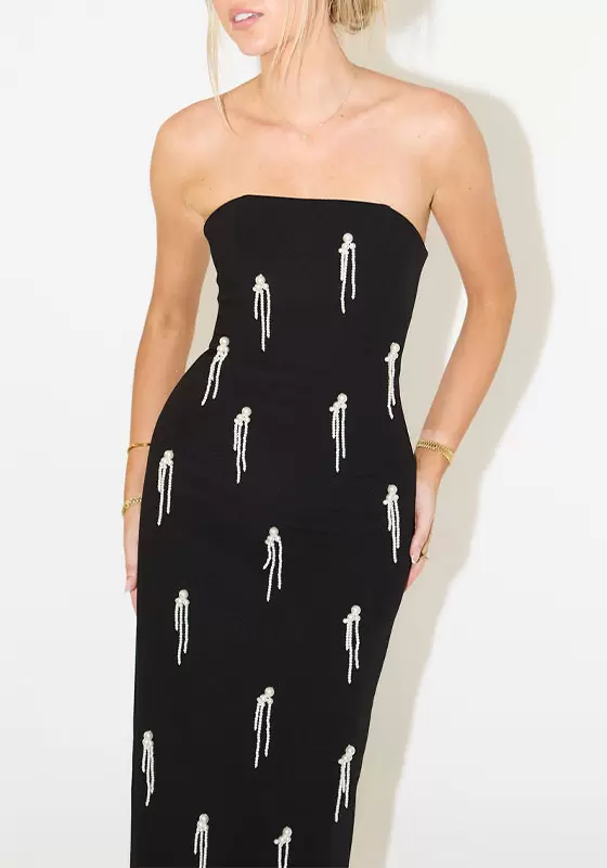 Strapless Pearl Embellished Midi Dress