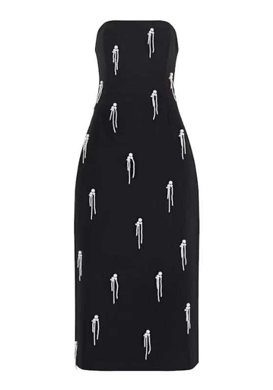 Strapless Pearl Embellished Midi Dress