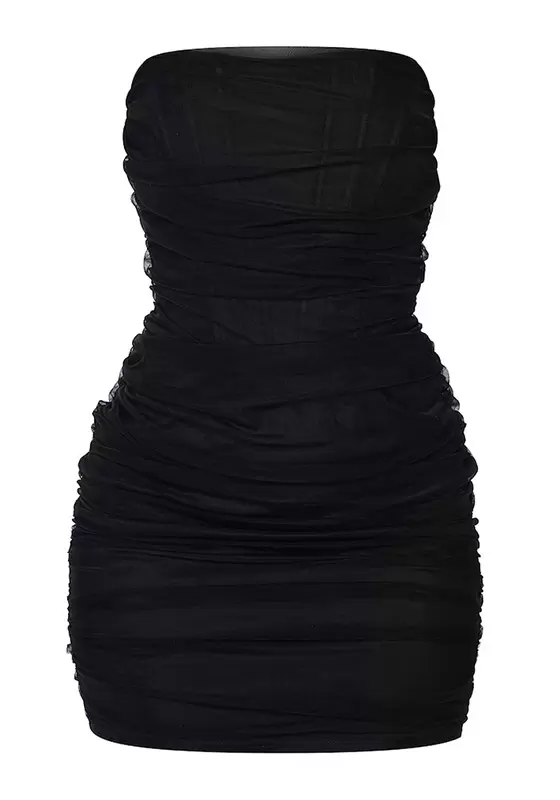 Mesh Corset Detail Ruched Bodycon Dress