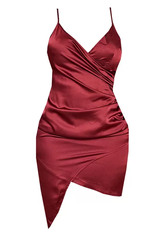 Ruched Cami Satin Wrap Dress