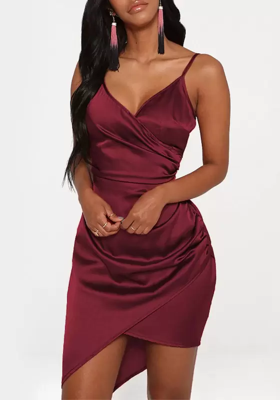 Ruched Cami Satin Wrap Dress
