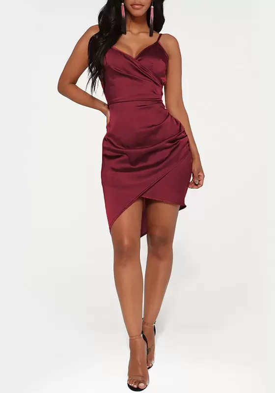 Ruched Cami Satin Wrap Dress