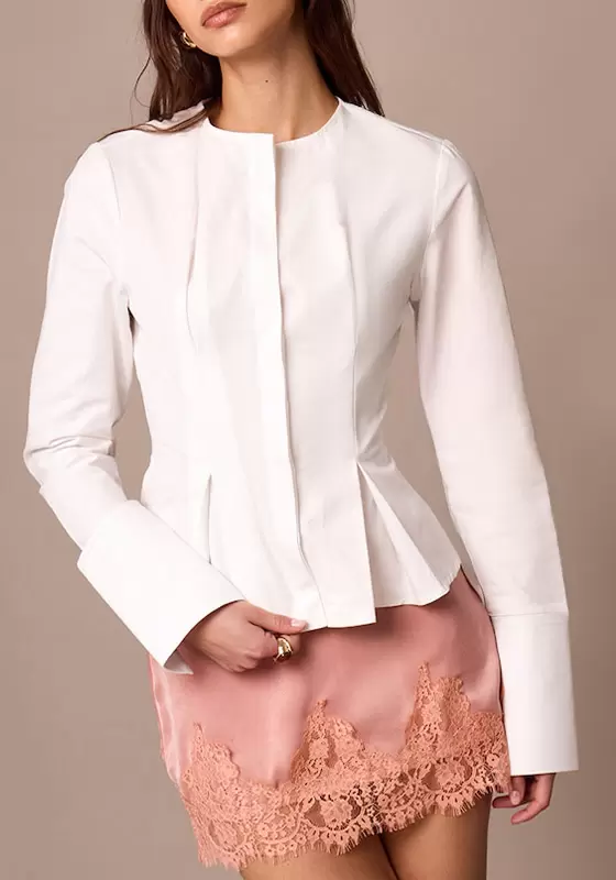 Cotton Pleat Detail Long Sleeve Shirt