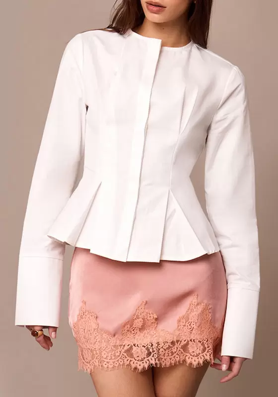 Cotton Pleat Detail Long Sleeve Shirt