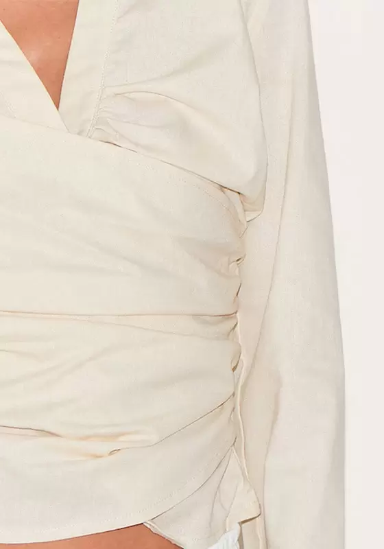 Linen Blend Fitted Wrap Detail Shirt
