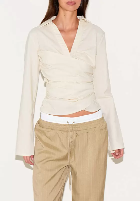 Linen Blend Fitted Wrap Detail Shirt